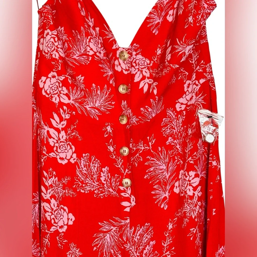Free People Red Floral Wide Leg Be The One Tropical Pant Boho Tropic Jumpsuit - Picture 5 of 15